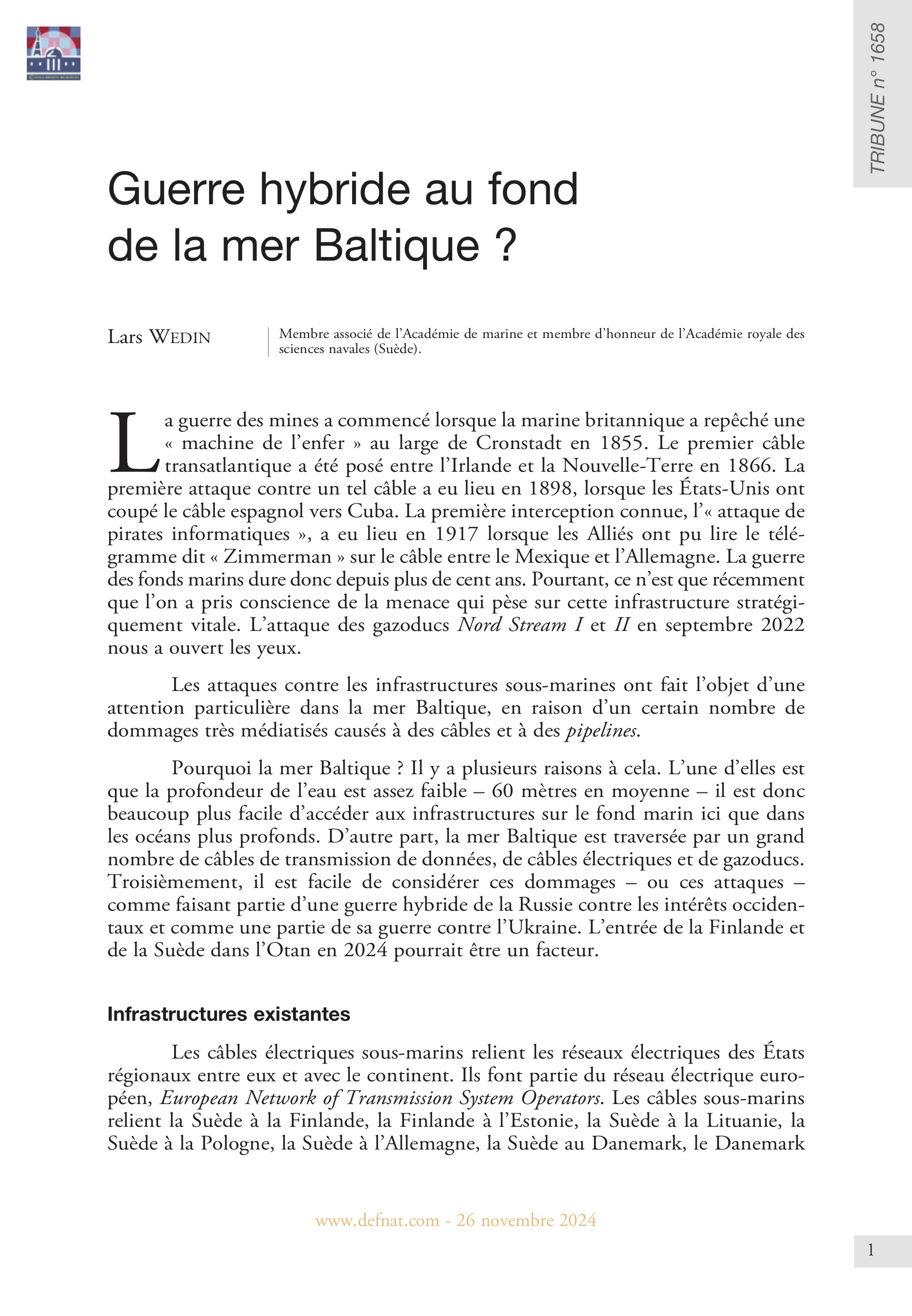 Guerre hybride au fond de la mer Baltique ? (T 1658)
